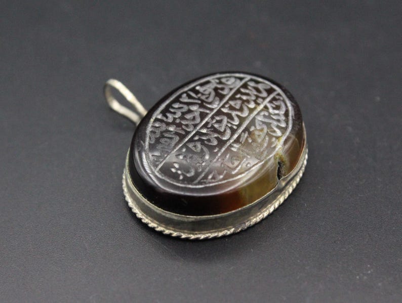 Vintage Afghan Arabic Scripture Intaglio Carnelian Oval Pendant, Alpaka ...