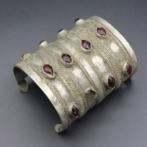 Vintage Turkmen Tekke Alpaka Cuff Bracelet, Long Kuchi Cuff Bracelet, Glass Beads Tribal Long Bracelet, Costuming Qoshmah Tribal Bracelet #3