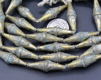 Contas tradicionais de Alpaka turcomanas de 35 x 10 mm, contas para dança do ventre "Naicha", contas douradas, contas tubulares, contas tribais, contas Boho, 1 peça