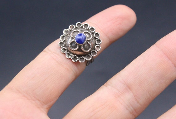 Afghan Tribal Ring, Lapis Lazuli Beads Silver Rin… - image 5