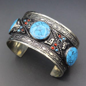 Afghan Turquoise Cuff Bracelet: Adjustable Belly Dance Adornment