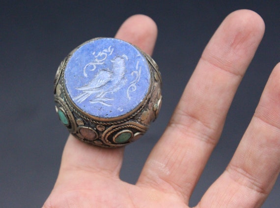 Vintage Afghan Turkmen Ring, Lapis Lazuli Stone A… - image 5
