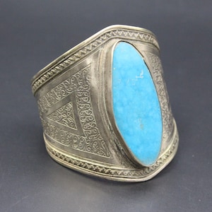 Vintage Enamel Cuff Bracelet: Tribal Boho Alpaca Silver Bracelet,