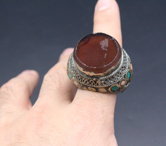 Ring Two Finger Afghan Kuchi Tribal Alpaca Silver Size 8 