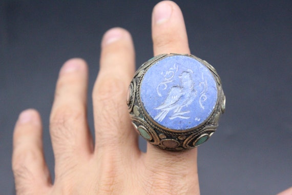 Vintage Afghan Turkmen Ring, Lapis Lazuli Stone A… - image 9