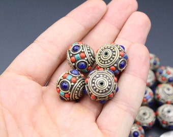 1Pc Nepalese Tibetan Rondelle Beads, Alpaka Colorful Beads, 12mm x 17mm Rondelle Ball Beads, Unique Beads, Making Jewelry, Creative