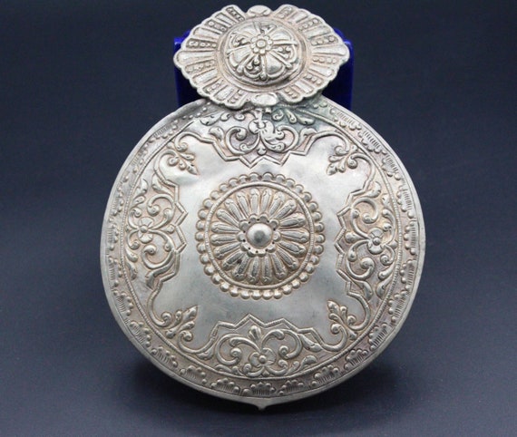 Antique Ottoman Pendant Ottoman Silver Costuming Belt Buckle Pendant Costuming Jewelry Tribal Pendant, Carved Round Large Pendant