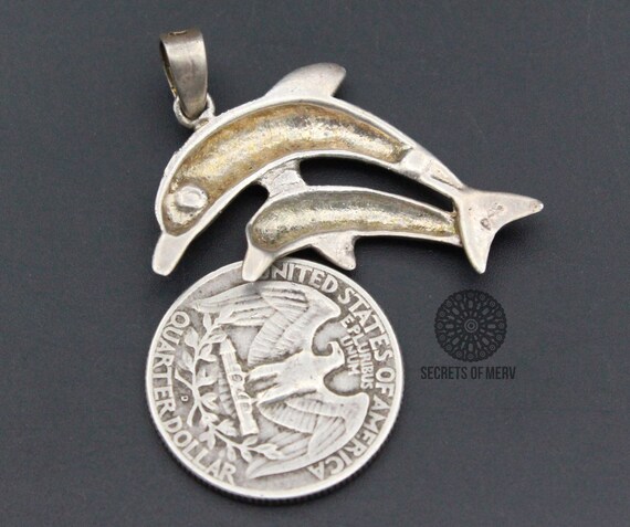 925K Sterling Silver Turkish Double Dolphin Penda… - image 3