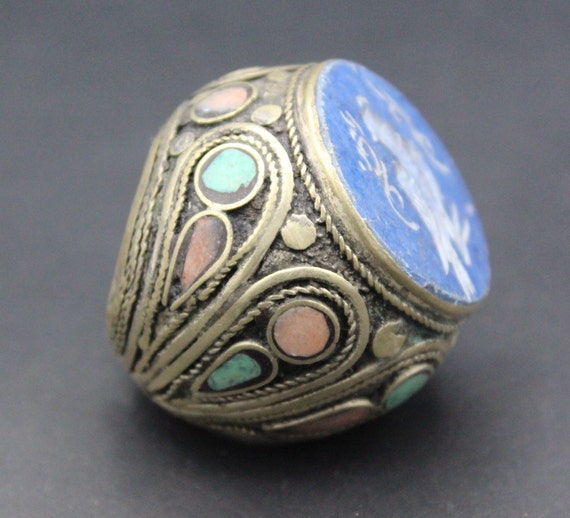 Vintage Afghan Turkmen Ring, Lapis Lazuli Stone A… - image 2