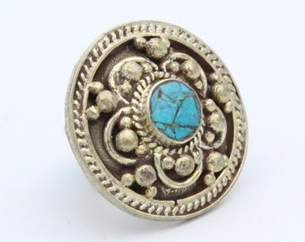 Vintage Tibetan Turquoise Ring: Alpaca Silver Boho Jewelry, Size 6.5