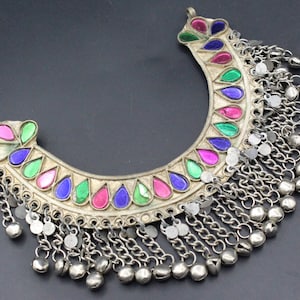 Vintage Kuchi Pendant: Afghan Tribal Jewelry with Glass Beads