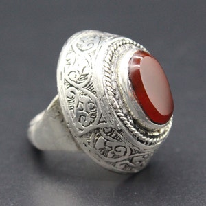 Vintage Afghan Carnelian Ring: Hand Crafted Boho Ring, Costuming Blue Ring, Nomad ring, Size 8, Belly Dance Ring, Kuchi Ring,