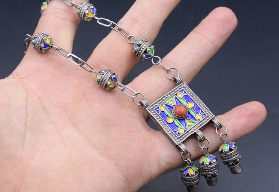 Moroccan Berber Kabyle Necklace, Tassels Sterling… - image 8