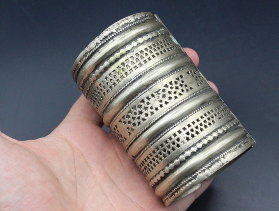 Antique Afghan Kuchi Tribal Cuff Bracelet, Carved… - image 5