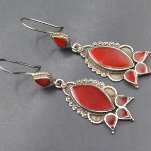 Vintage Turkmen 925 Silver Carnelian Dangle Earrings: Ethnic Tribal Jewelry