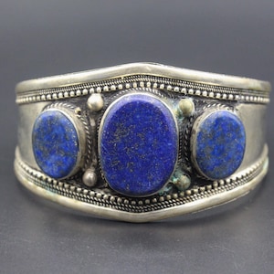 Vintage Afghan Turkmen Ethnic Cuff Bracelet, Boho style Cuff Bracelet,  Tribal Adjustable Lapis Lazuli Stones Bracelet, Afghan Jewelry