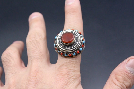Afghan Ring, Colorful Beads Carnelian Stone Ring,… - image 4