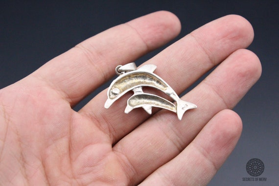 925K Sterling Silver Turkish Double Dolphin Penda… - image 5