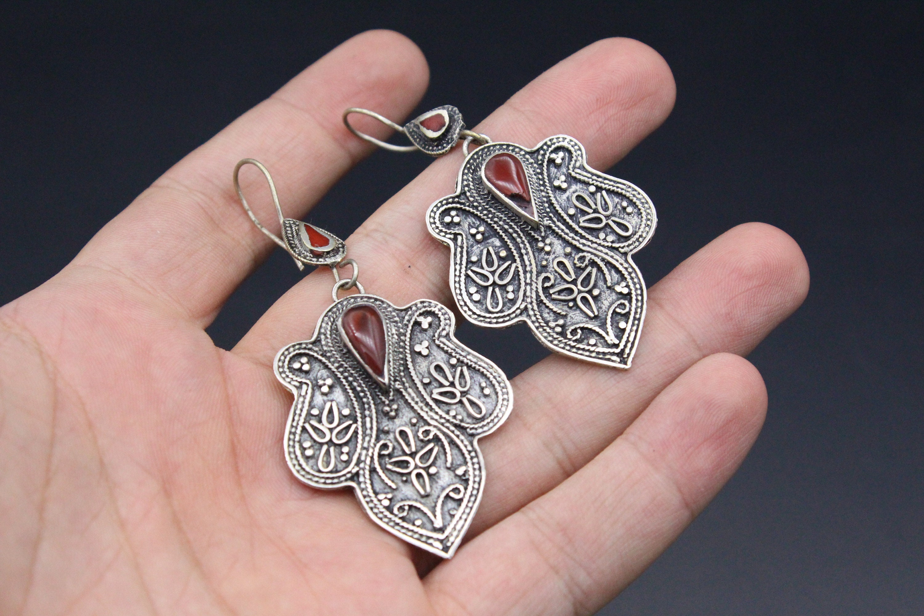 Details about   Turkmen Earring Afghan Ethnic Tribal Black Carnelian Oval Earring Handmade TE199 