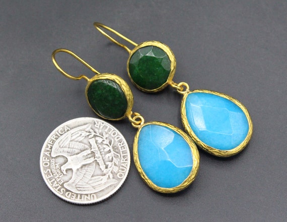 Turkmen Earrings, Gold Color Earrings, Colorful C… - image 4