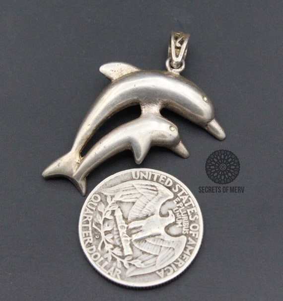 925K Sterling Silver Turkish Double Dolphin Penda… - image 2
