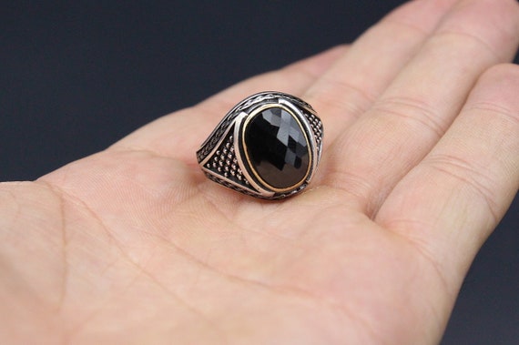 925K Sterling Silver Turkish Onyx Stone Ring, Car… - image 7
