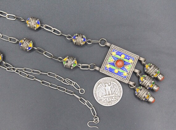 Moroccan Berber Kabyle Necklace, Tassels Sterling… - image 4