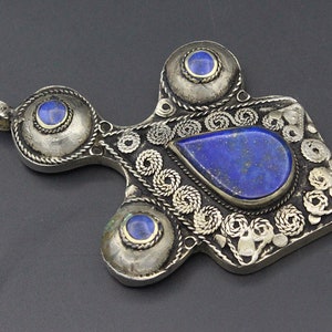 Vintage Afghan Turkmen Pendant, Lapis Lazuli Stone Fish Pendant, Carved Workmanship Boho Pendant, Large Pendant, Afghan jewelry