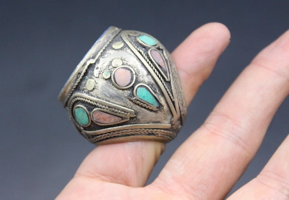 Vintage Afghan Turkmen Ring, Lapis Lazuli Stone A… - image 6
