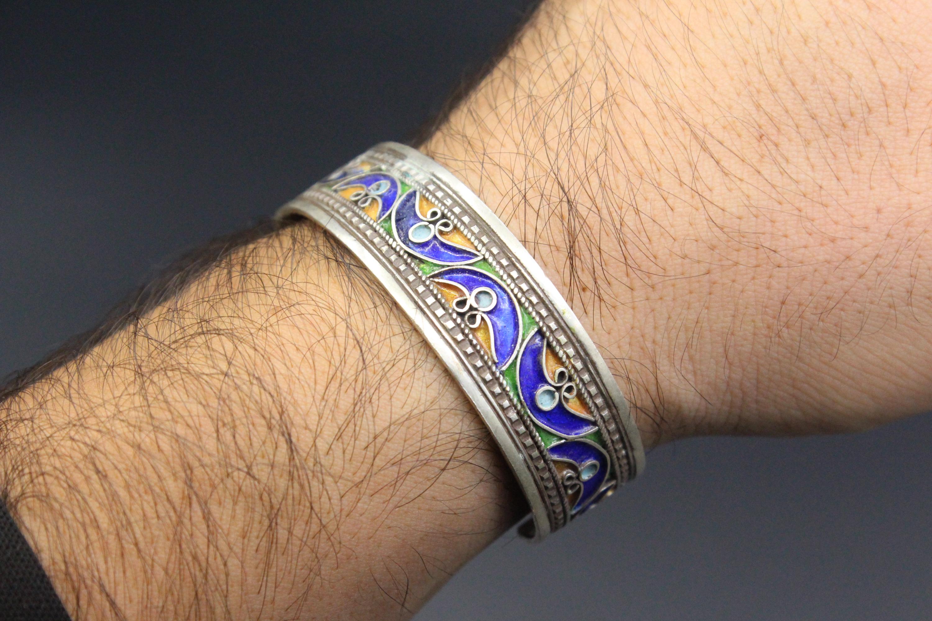 Bracelet Jonc Vintage En Métal Blanc - Style Ethnique Berbère/Africain, Argent Bas Titre, Occasion