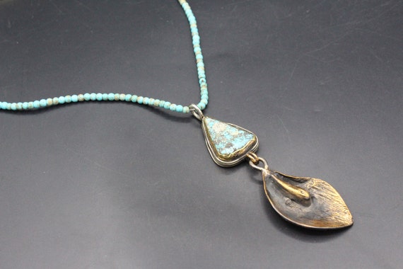 Afghan Traditional Turquoise Stones Necklace, Lea… - image 3