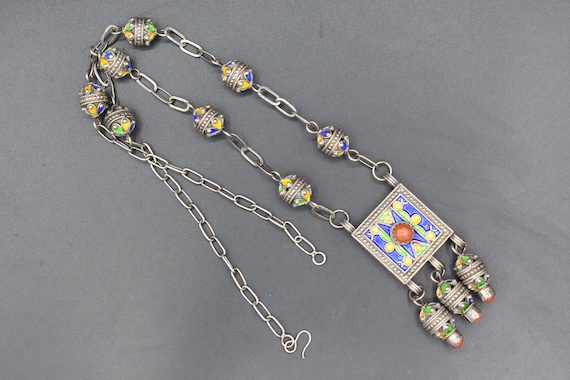 Moroccan Berber Kabyle Necklace, Tassels Sterling… - image 2