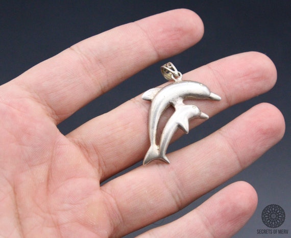 925K Sterling Silver Turkish Double Dolphin Penda… - image 4