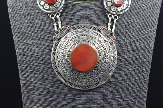 Vintage Kazakh Traditional Alpaka Necklace, Carne… - image 10