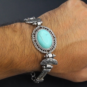 Turkish Silver Plated Bracelet, Turquoise Beads Chain Bracelet, Costuming Shiny Bracelet, Turkish Jewelry, Fashion Jewelry
