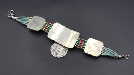 Tibetan Nepalese Bracelet, Turquoise Stones Alpak… - image 4