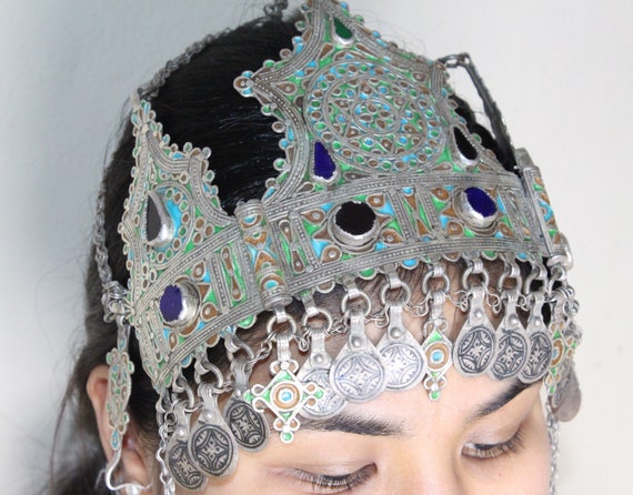 Moroccan Silver Judaica Wedding Crown, Enamel Wor… - image 3