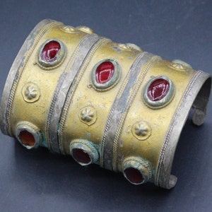 Vintage Turkmen Cuff Bracelet, Ethnic Tribal Cuff Bracelet, Partial Gold Wash Boho Bracelet, Costuming Ethnic Bracelet, Afghan Jewelry,