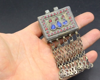 Colgante afgano vintage: joyería tribal kuchi con cuentas de vidrio para danza del vientre