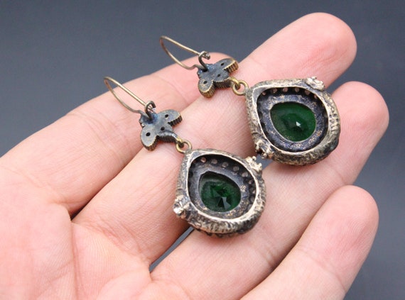 925K Sterling Silver & Bronze Turkish Ottoman Ear… - image 6