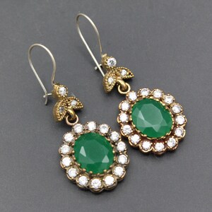 Sterling Silver Turkish Emerald Earrings: Zircon Bead Dangle Jewelry