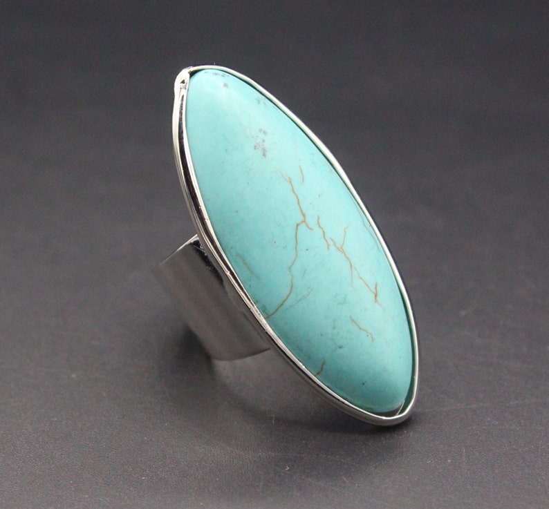 Adjustable Size Ring Size 8.5US, Turkish Ring Turkish Silver Plated Turquoise Stone Long Ring