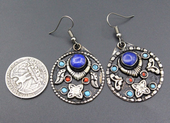 Vintage Uzbek Traditional Alpaka Earrings, Kuchi … - image 3