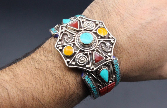 Tibetan Nepalese Cuff Bracelet, Cuff Bracelet, In… - image 10