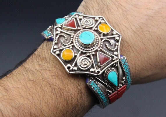 Tibetan Nepalese Cuff Bracelet, Cuff Bracelet, In… - image 9