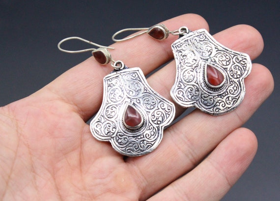 Afghan Turkmen Earrings, Alpaka Earrings, Enamel … - image 5