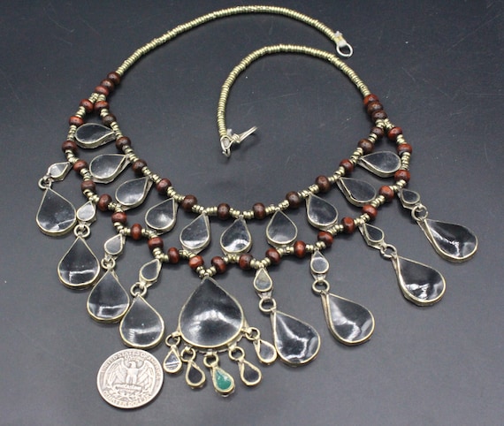Vintage Afghan Alpaka Necklace, Black Enamel Bead… - image 5
