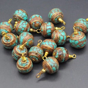 1 pieza de cuentas tibetanas nepalesas de coral y turquesa, redondas, coloridas, tribales, para hacer joyas y pulseras, n.° B03