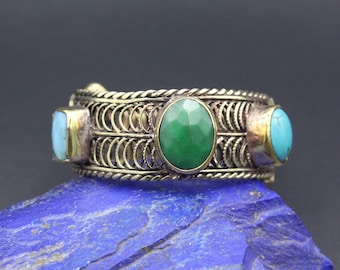 Afghaanse manchetarmband, traditionele alpaka-armband, edelstenen manchetarmband, armband, Afghaanse sieraden, handgemaakte tribale armband,