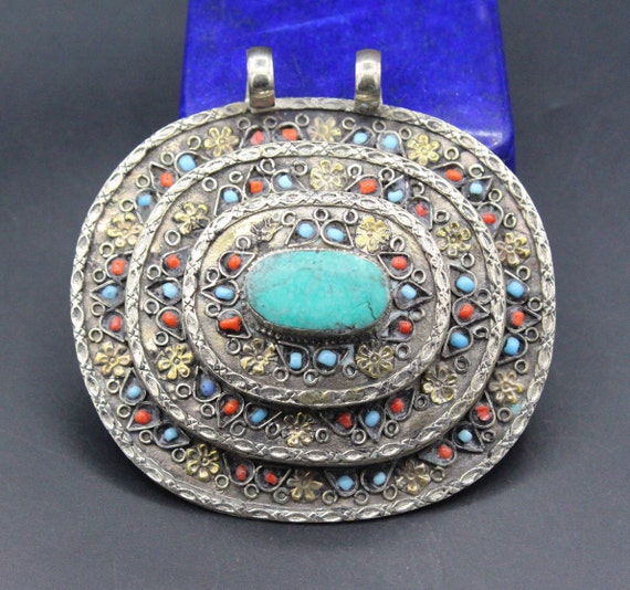 Uzbek Traditional Pendant, Oval Shape Unique Beads